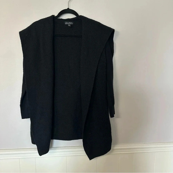 Willi Smith Long Sleeve Black Draped Open Front Merino Wool Sweater Sz S GUC - Picture 2 of 7